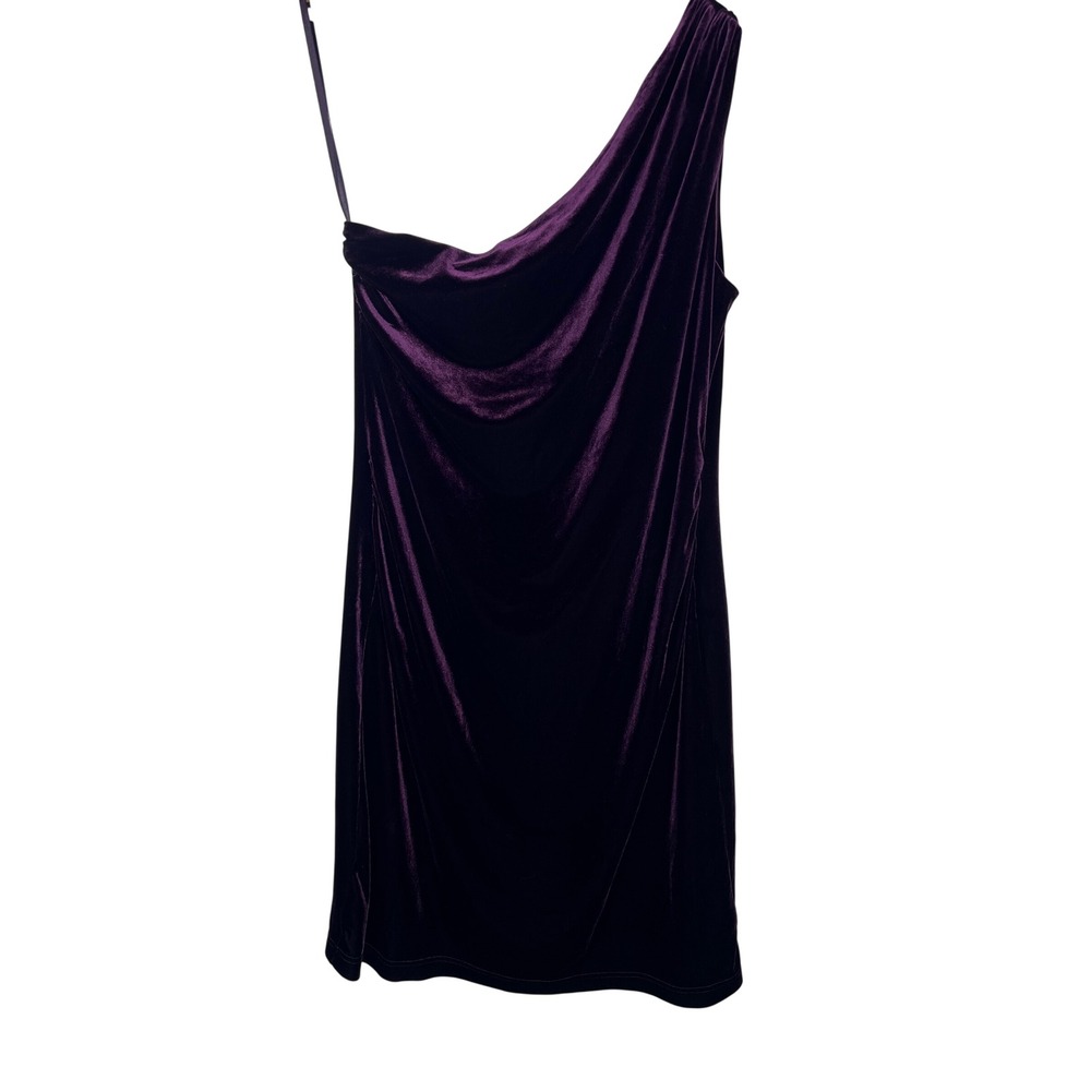 The Pyramid Collection Gothic Glam One Shoulder Velvet Dress Medium Purple